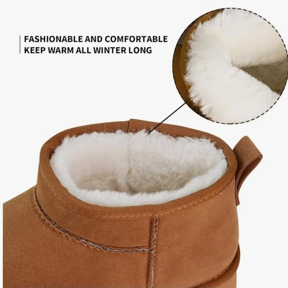 Ultra‎ Mini Snow/Winter Boots Platform Faux Suede Chestnut Slip-On Casual Size 9